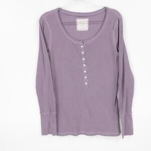 Y2k Old Navy Henley Shirt Womens Large Purple Ribbed Long Sleeve Preppy Gurnge